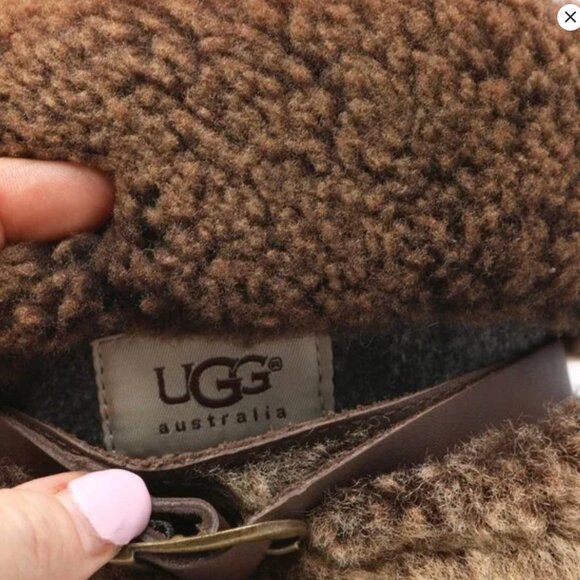 UGG Australia Lilyan Brown Leather Shearling Winter Boots Waterproof Fur Rubber - Picture 8 of 12